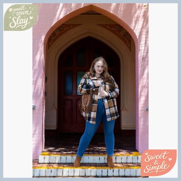 Plus Size Flannel Shacket Long Sleeve Button Down Blouse Casual Tops - Picture 3 of 6